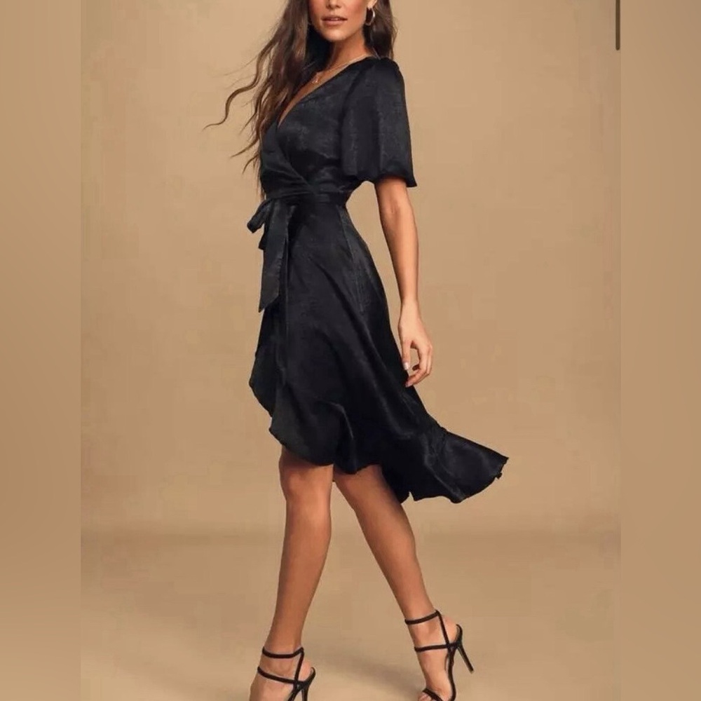 Elegant Black Lulus Wrap Dress